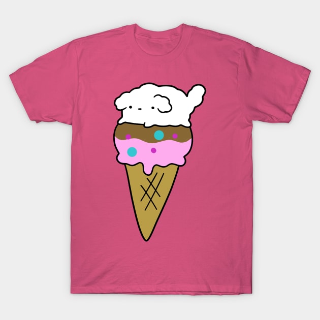 White Fluffy Dog Icecream T-Shirt by saradaboru